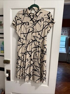 Cooperative Cream Midi Dress with Black Abstract Branch Print